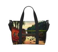Sac de voyage imperméable avec bandoulière et imprimé papillon violet pour homme et femme, Lake Guitar Reflection, Taille unique, Sac de voyage