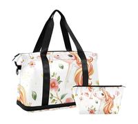Sac de voyage imperméable avec motif licorne blanche avec trousse de toilette pour le yoga, Licornes blanches mignonnes, 1 size