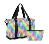 Sac de voyage imperméable avec sangle réglable pour voyage d'affaires Motif vague fluo arc-en-ciel