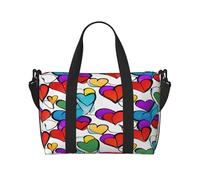 Sac de voyage imperméable et léger pour voyages de 3 à 5 jours (cœurs de la Gay Pride arc-en-ciel) | Pour voyages en avion, sport, week-end | Homme et femme (lot de 1), Noir , Taille unique