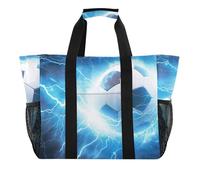 Sac de voyage imperméable réutilisable en toile motif tigre de la jungle pour femme, Ballon de football bleu éclair, 15.4 X 9.8 X 12.8 inch, Moderne