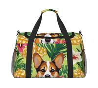 Sac de voyage imprimé dauphin mignon, grande capacité, bagage à main, sac de w nd, sac de w nd pour femme et homme, Corgi Hawaïen Tropical Summer Ananas, One Size, Sac de voyage