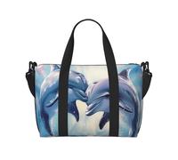Sac de voyage imprimé Dolphins in Love pour homme et femme, grand sac de sport résistant à l'eau, sac fourre-tout de week-end avec bandoulière, Noir , Taille unique, Sac de voyage