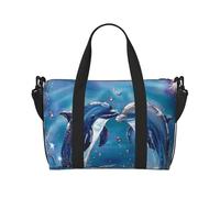 Sac de voyage imprimé Dolphins in Love pour homme et femme, grand sac de sport résistant à l'eau, sac fourre-tout de week-end avec bandoulière, Noir , Taille unique, Sac de voyage