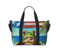 Sac de voyage imprimé drapeau de Porto Rico grenouille palmiers pour homme et femme, grand sac de sport résistant à l'eau, sac fourre-tout de week-end avec bandoulière, Noir , Taille unique, Sac de