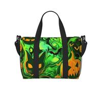 Sac de voyage imprimé fantôme vert horreur Halloween pour homme et femme, grand sac de sport résistant à l'eau, sac fourre-tout de week-end avec bandoulière, Noir , Taille unique, Sac de voyage