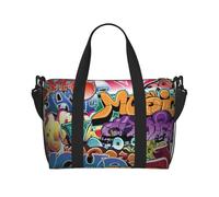 Sac de voyage imprimé graffiti hip-hop pour homme et femme, sac fourre-tout léger et imperméable avec fermeture éclair, sac à bandoulière tendance