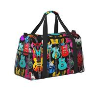 Sac de voyage imprimé guitares colorées, sac de week-end, sac de gym, sac de nuit, sacs essentiels de voyage pour femmes et hommes sac à bandoulière, Noir , Taille unique