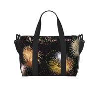 Sac de voyage imprimé « Happy New Year » pour homme et femme - Sacs de week-end avec bandoulière et poignée réglables, Noir , Taille unique, Sac de voyage