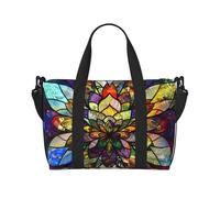 Sac de voyage imprimé Killer Whales Swim Along pour homme et femme, sac fourre-tout imperméable avec bandoulière, Vitrail fleur, Taille unique, Sac de voyage