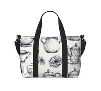 Sac de voyage imprimé Killer Whales Swim Along pour homme et femme, sac fourre-tout imperméable avec bandoulière, Théières et tasses dessinées à la main, Taille unique, Sac de voyage
