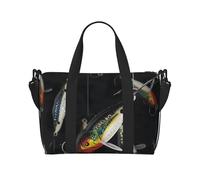 Sac de voyage imprimé Killer Whales Swim Along pour homme et femme, sac fourre-tout imperméable avec bandoulière, Leurre de pêche., Taille unique, Sac de voyage