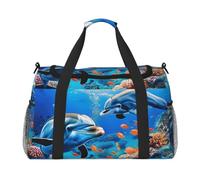 Sac de voyage imprimé léopard noir, grande capacité, bagage à main, sac de w nd, sac de w nd pour femme et homme, Beau monde sous-marin dauphins corail, One Size, Sac de voyage