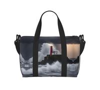 Sac de voyage imprimé Lighthouse In Storm, sac de sport, sac de nuit, sac de week-end pour homme et femme, noir, One Size