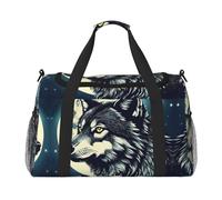 Sac de voyage imprimé loup et lune - Sac de week-end - Sac de gym - Sac de voyage essentiel pour femme et homme, Noir , Taille unique