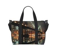 Sac de voyage imprimé New York Manhattan Bridge Night pour homme et femme, grand sac de sport résistant à l'eau, sac fourre-tout avec bandoulière, Noir , Taille unique, Sac de voyage