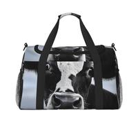 Sac de voyage imprimé palmier de plage, grande capacité, bagage à main, sac de w nd pour femme et homme, Tête de Vache Humoristique Animal Noir Blanc, One Size, Sac de voyage