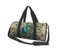Sac de voyage imprimé paon avec poche et sangle réglable, grand sac de sport, sac de yoga tendance pour homme et femme, noir, taille unique, tendance, noir, taille unique, mode, Noir , Taille unique,