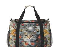Sac de voyage imprimé poule avec papillons volants parmi fleurs, grande capacité, bagage à main, sac de w nd, sac de w nd pour femme et homme, Chats et fleurs drôles, One Size, Sac de voyage