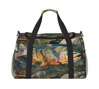 Sac de voyage imprimé pour pêche à la truite de Brook pour homme et femme, sac de voyage pour le sport, l'extérieur, la gym et la pêche, Noir , Taille unique, Sac de voyage