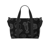 Sac de voyage imprimé thé de l'après-midi pour homme et femme - Sacs de week-end avec bandoulière réglable et poignée, Noir , Taille unique, Sac de voyage