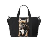 Sac de voyage léger à longues oreilles avec imprimé bouledogue français pour femme, sac à main léger pour articles personnels, Noir , Taille unique