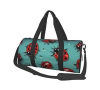 Sac de voyage léger à transporter pour le week-end, sac de nuit, coccinelles rouges sur fond bleu, sac à dos de sport, sac à dos de sport avec sangle réglable, sac d'hôpital, sac à bagages pliable