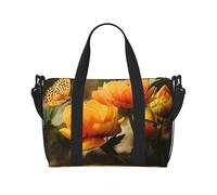 Sac de voyage léger avec motif roses blanches avec imprimé sang, sac fourre-tout avec sangle réglable pour w nd, gym, voyage, usage quotidien, Fleur jaune et papillon, One Size, Classique