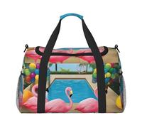 Sac de voyage léger et imperméable - Sac fourre-tout pliable pour week-end - Flamant rose et piscine - 1 sac de sport pour homme et femme - Noir - Taille unique, Noir/blanc, One Size