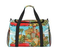 Sac de voyage léger et imperméable - Sac fourre-tout pliable - Sac de week-end île de Cuba - Sac de sport pour homme et femme - Noir - Taille unique, Noir/blanc, One Size