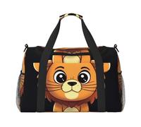 Sac de voyage léger et imperméable - Sac fourre-tout pliable - Sac de week-end mignon - Lion de dessin animé - Sac de sport pour homme et femme - Noir - Taille unique, Noir/blanc, One Size