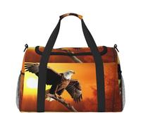 Sac de voyage léger et imperméable - Sac fourre-tout pliable - Sac de week-end pour la nuit - Coucher de soleil doré - Aigle chauve - Sac de sport pour homme et femme, noir, One Size