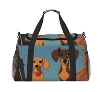 Sac de voyage léger et imperméable - Sac fourre-tout pliable - Sac de w nd pour la nuit - Deux teckels - Sac de sport pour homme et femme, noir, One Size