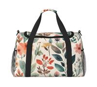 Sac de voyage léger et imperméable - Sac fourre-tout pliable - Sac de week-end pour la nuit - Motif fleurs aquarelle - Sac de sport pour homme et femme, noir, One Size