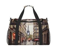 Sac de voyage léger et imperméable - Sac fourre-tout pliable - Sac de week-end pour la nuit - Rue pluvieuse à Paris - Sac de sport pour homme et femme, noir, One Size