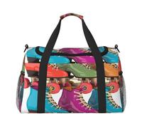 Sac de voyage léger et imperméable - Sac fourre-tout pliable - Sac de week-end rétro coloré pour patins à roulettes - 1 sac de sport pour homme et femme, noir, One Size