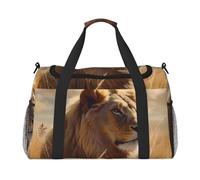 Sac de voyage léger et imperméable - Sac fourre-tout pliable - Sac de week-end - Sac de nuit - Lion de prairie - Sac de sport pour homme et femme, noir, One Size