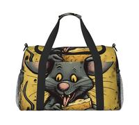 Sac de voyage léger et imperméable - Sac fourre-tout pliable - Sac de week-end - Sacs de nuit - Rat mange un morceau de fromage - Sac de sport pour homme et femme - Noir, taille unique, Noir/blanc
