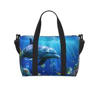Sac de voyage léger et résistant à l'eau avec drapeau avec étoiles et rayures pour hommes, femmes et adolescents, 3D Underwater World Poisson Dolphi, Taille unique, Sac de voyage
