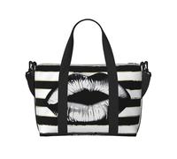 Sac de voyage léger et résistant à l'eau avec imprimé journal HD, sac de gym et de voyage pour hommes, femmes et adolescents, Lèvres imprimées en rayures noires et blanches, Taille unique, Sac de