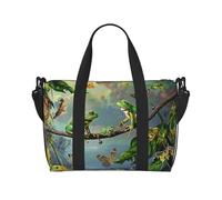 Sac de voyage léger et résistant à l'eau avec imprimé journal HD, sac de gym et de voyage pour hommes, femmes et adolescents, De nombreuses grenouilles chantent sur les branches et papillons, Taille