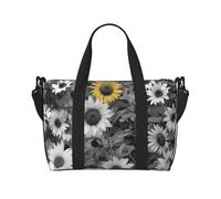 Sac de voyage léger et résistant à l'eau avec imprimé pailleté noir et blanc pour hommes, femmes et adolescents, Tournesols noirs et blancs, Taille unique, Sac de voyage