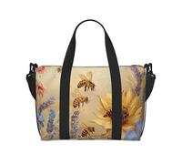Sac de voyage léger et résistant à l'eau avec imprimé vagues de mer et coucher de soleil pour hommes, femmes et adolescents, Rural Honey Bees Fleurs sauvages, Taille unique, Sac de voyage