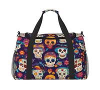Sac de voyage léger pour homme et femme Motif squelette de fleurs et crâne en sucre Pour entraînement et vacances
