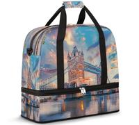 Sac de voyage London Bridge pour homme et femme - Paysage peint - Sac de sport pliable pour le week-end - Sac de cabine avec compartiment à chaussures, multicolore