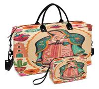 Sac de voyage matelassé à ultrasons avec poches multiples pour un rangement facile, Art populaire mexicain Notre-Dame de Guadalupe Floral, one size, Rétro