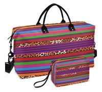 Sac de voyage matelassé à ultrasons avec poches multiples pour un rangement facile, Drôle mexicain Serape Fiesta Léopard rayé, one size, Rétro