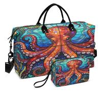 Sac de voyage matelassé à ultrasons, forme convertible, portable pour toutes les saisons, Vitrail à huit bras créature marine Kraken, one size, Rétro
