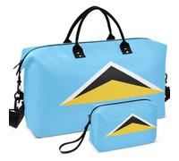 Sac de voyage matelassé à ultrasons Motif vague | Avec une petite pochette, rangement facile pour toutes les saisons, drapeau de la fierté nationale de Sainte-Lucie