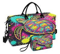 Sac de voyage matelassé avec plusieurs poches et imprimé sur toute la surface, Motif tortue de mer amoureux de la plage, one size, Rétro